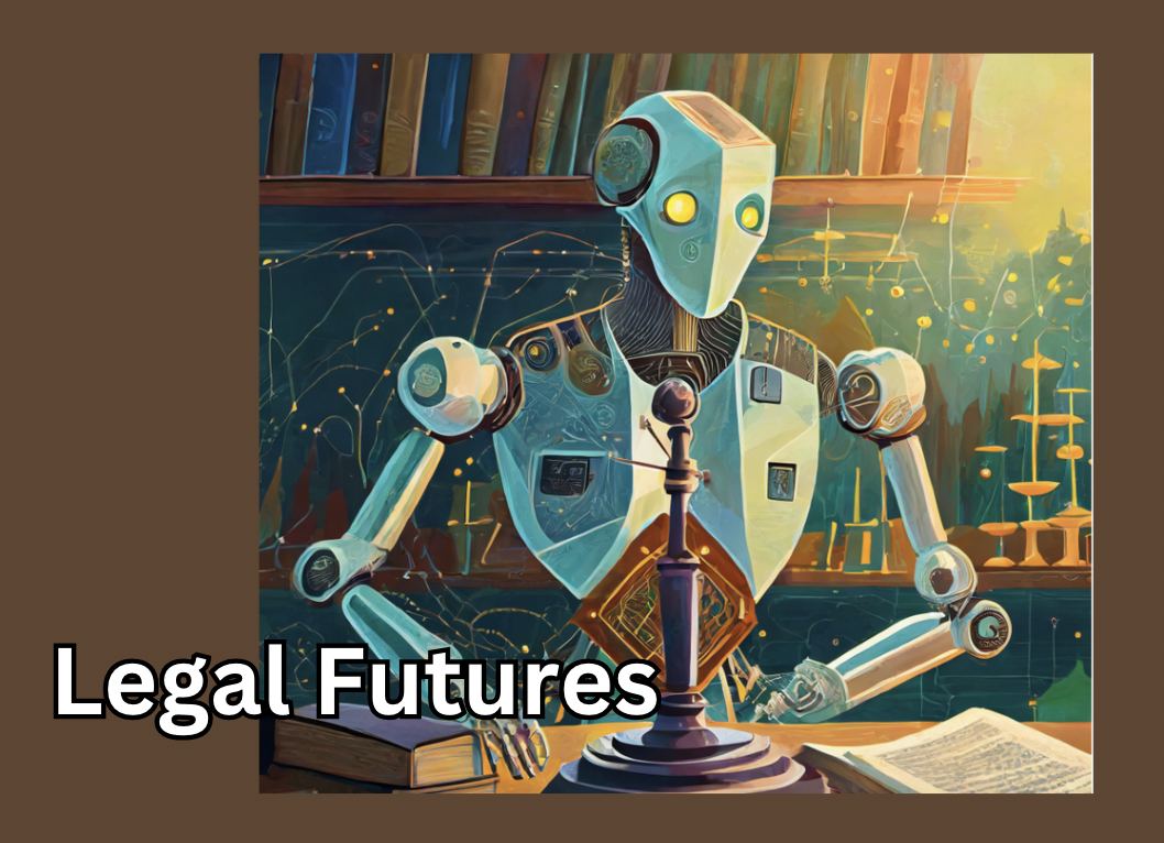 Computer generated picture of a robot studying illegal case