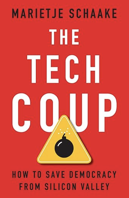 Book Cover of The Tech Coup, red background, white letters and danger sign