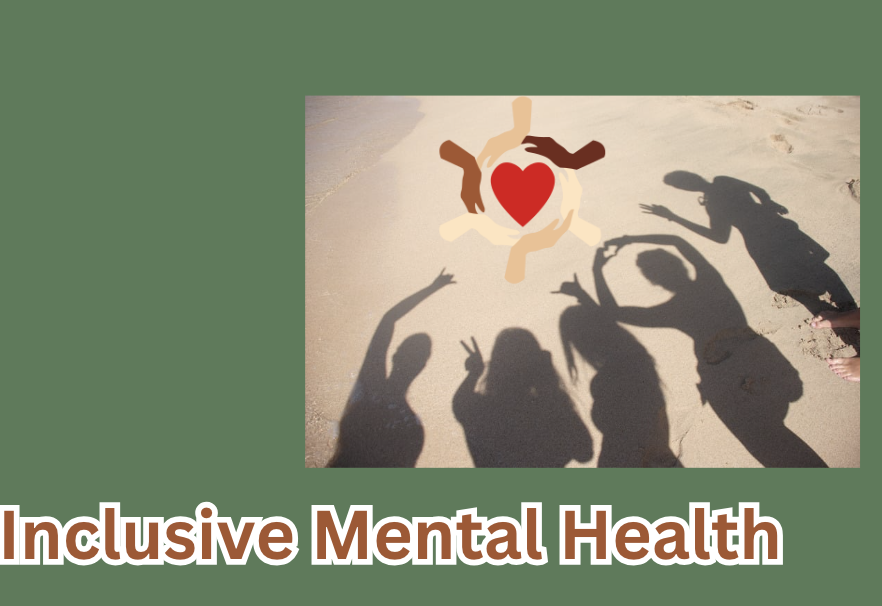 Shadow photo of young people on a green background with the words, inclusive mental health