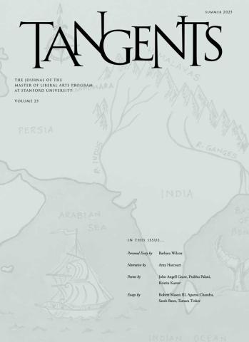 Tangents cover in green and gray with a hand-drawn old map of India as the background